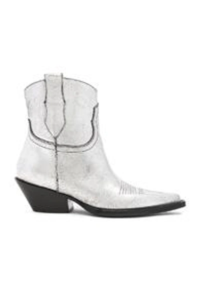 Maison Margiela Metallic Short Western Boots In Silver Birch & Black