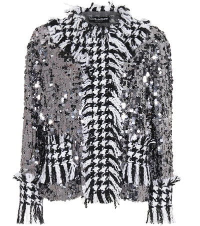 Dolce & Gabbana Sequined Houndstooth Jacket In Silver Black