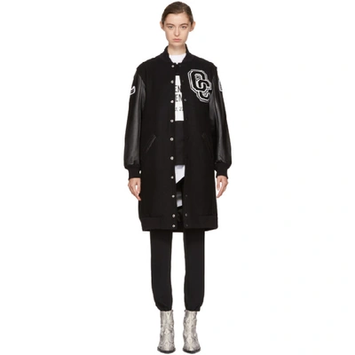 Opening Ceremony Varsity Long Leather And Wool-blend Coat In Black Multi