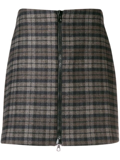 Ultràchic Checked Zip Front Skirt - Brown