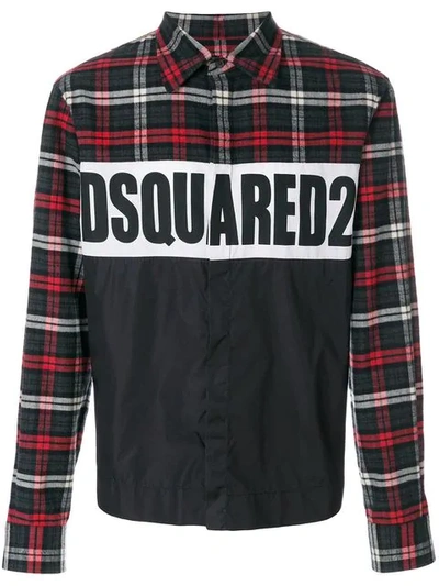 Dsquared2 Checked Logo-print Cotton Shirt In Black