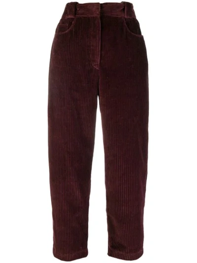 Cedric Charlier Cropped Corduroy Trousers In Red