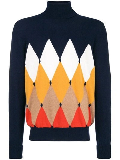 Ballantyne Diamond Patterned Turtleneck Sweater - Blue