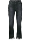 Cambio Fringed Hem Cropped Jeans In Black