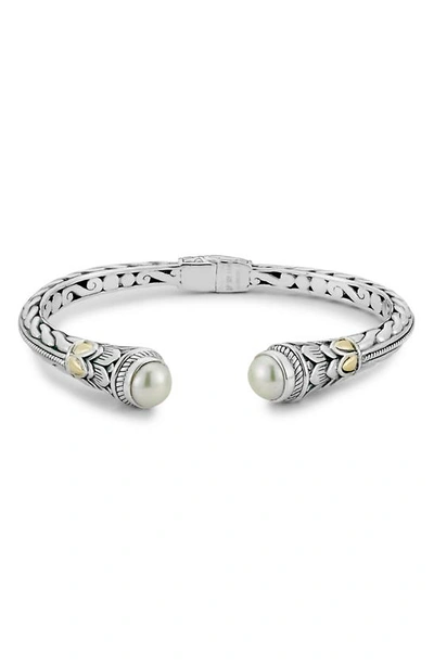 Samuel B. Sterling Silver & 18k Gold 5.5–6mm Freshwater Pearl Hinged Bangle Bracelet In White