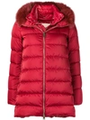 Herno Fox Fur Trim Satin Down Coat In 6450 Rosso