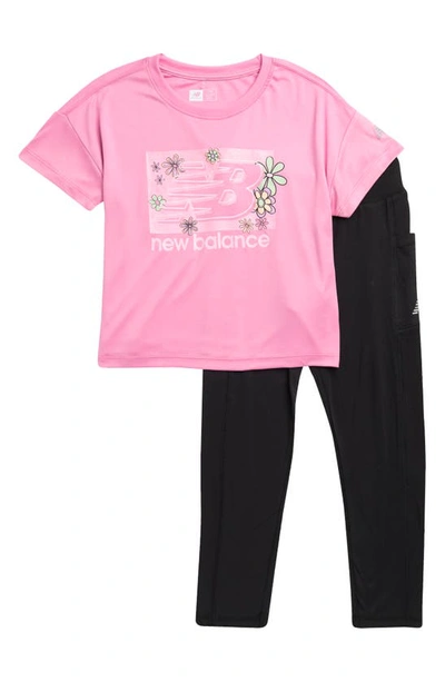 New Balance Kids' T-shirt & Leggings Set In Real Pink