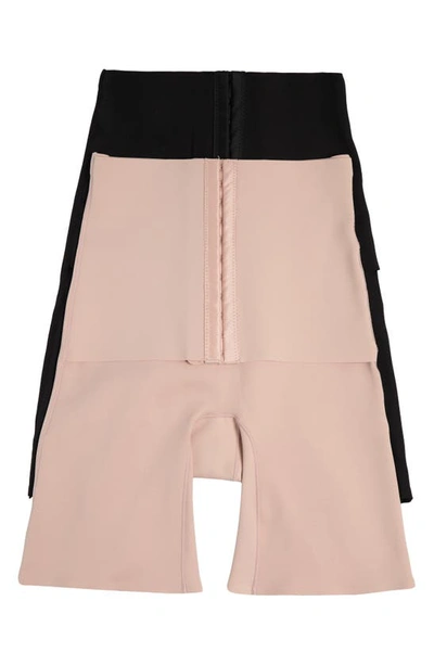 Skinny Girl 2-pack High Waist Scuba Shaping Shorts In Black/ Ondine Blush