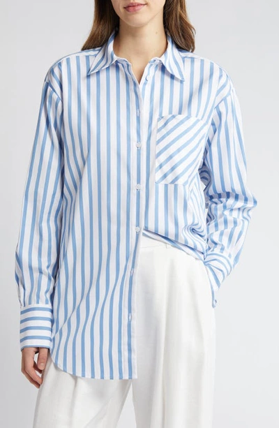 Nordstrom Stripe Long Sleeve Cotton Button-up Shirt In White- Blue Libby Stripe