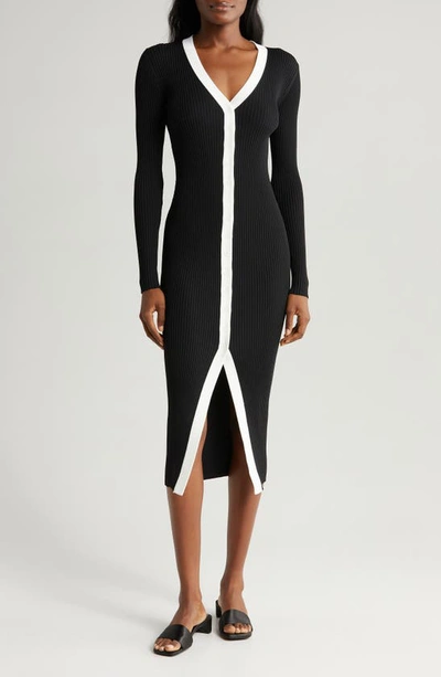 Staud Shoko Stripe Long Sleeve Jumper Dress In Black/ White