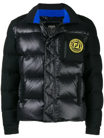 Fendi Logo Patch Puffer Jacket In Black