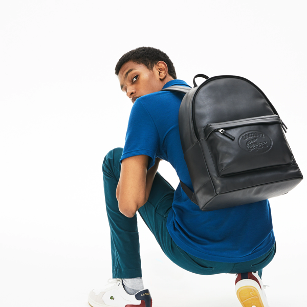 lacoste black leather backpack