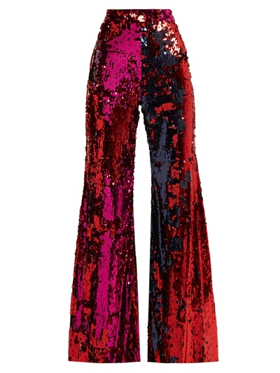 Halpern Sequinned Flared Trousers In Fuchsia Red Navy