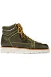 Jw Anderson Contrast-stitch Leather Boots In Dark Green