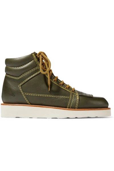 Jw Anderson Contrast-stitch Leather Boots In Dark Green