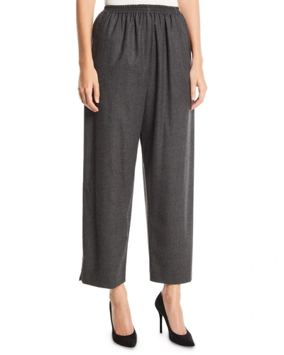 Eskandar Wide-leg Pull-on Worsted Cashmere Pants W/ Ankle Slits In Gray