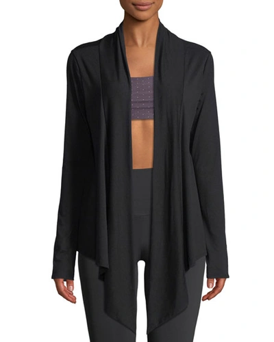 Onzie Draped Open-front Long-sleeve Cardigan In Black