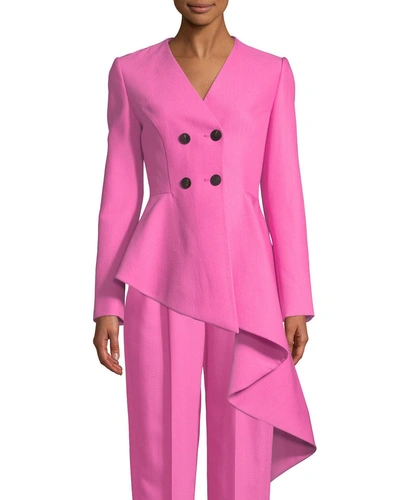 Delpozo Double-breasted Asymmetric-hem Fleece Wool/silk Jacket In Pink