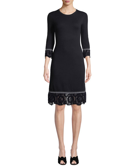 sweater dress with lace trim