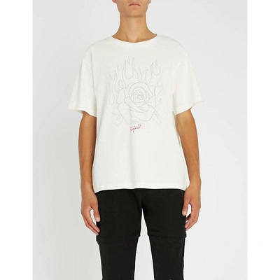 Profound Aesthetic Burning Rose Cotton-jersey T-shirt In Natural