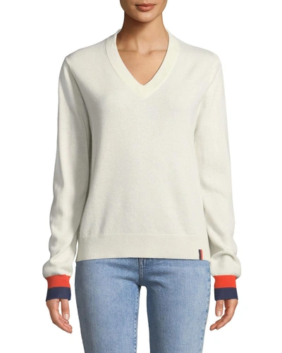 Kule Sawyer V-neck Cashmere Pullover Top In Cream