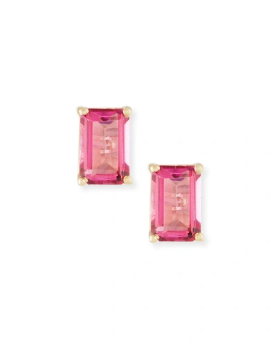 Kalan By Suzanne Kalan 14k Gold Emerald-cut Stud Earrings In Bright Pink