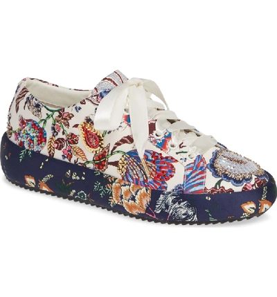 Tory Burch Kacey Embellished Floral Leather Low-top Sneakers In Happy Times