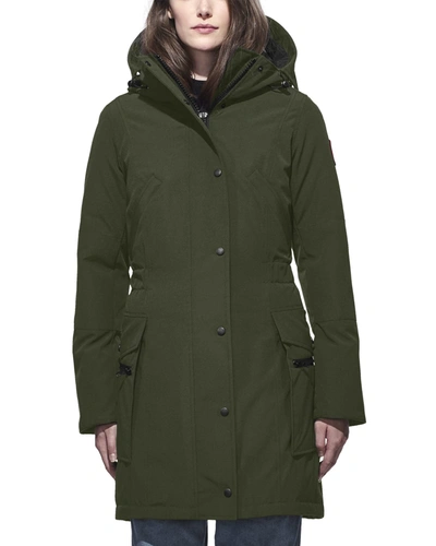 Canada Goose Kinley Hooded Cinched-waist Parka Coat In Military Green