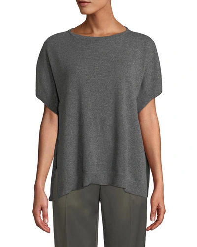 Agnona Round-neck Open-side Cashmere Poncho-style Top In Gray