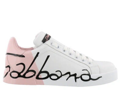 Dolce & Gabbana Portofino Sneakers In White-pink