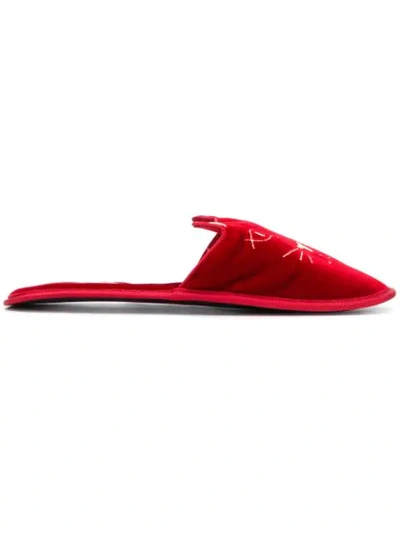 Charlotte Olympia Cat Slippers In Red