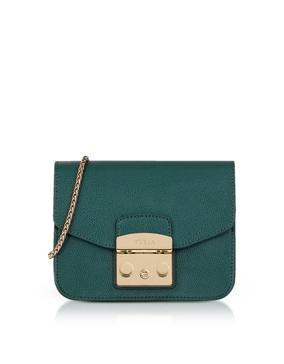 Furla Metropolis Mini Leather Crossbody In Cipresso Green/gold