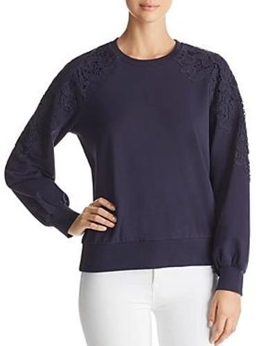 Marled Embroidered Applique Sweatshirt In Navy