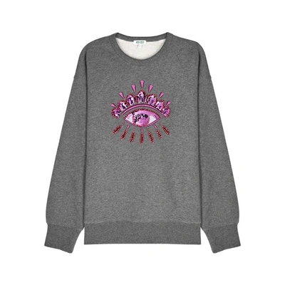 Kenzo Eye-appliquéd Cotton Sweatshirt In Grey