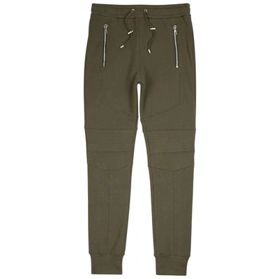 Balmain Army Green Panelled Cotton Sweatpants In Khaki
