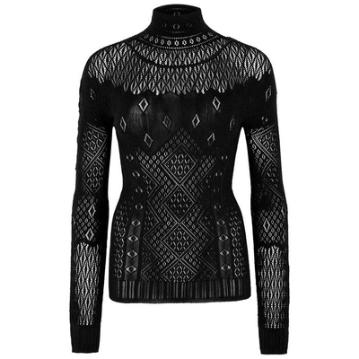 High Applause Black Pointelle-knit Top