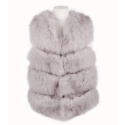 Popski London Chelsea Fox Fur Gilet In Cloud Grey