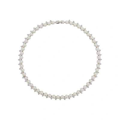 Fallon Shell Pearl Pave Collar Necklace In Silver