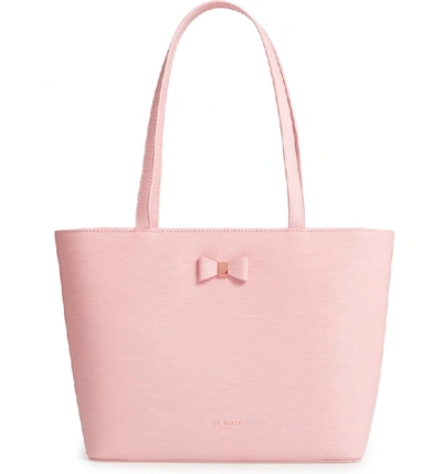 Ted Baker Bow Detail Leather Shopper In Light Pink