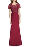 Jenny Packham Embellished Lace Trumpet Gown In Burgundy