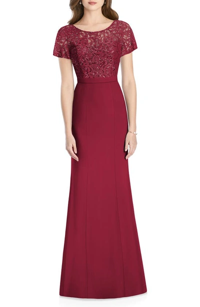 Jenny Packham Embellished Lace Trumpet Gown In Burgundy