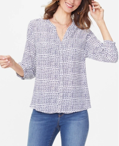Nydj Printed Pintuck-back Blouse In Lines Atwist Ash