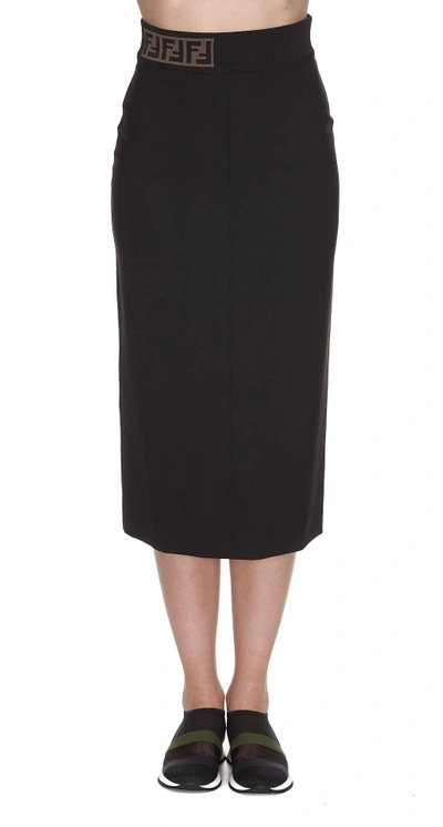 Fendi Stretch Midi Skirt In Black