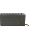 Bottega Veneta Leather Intrecciato Chain Wallet In Nero