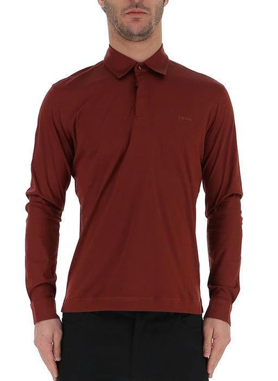 Z Zegna Long Sleeve Polo Shirt In Red