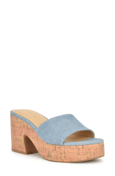 Nine West Barata Platform Cork Sandal In Light Blue