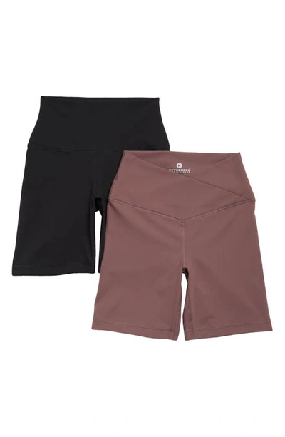 90 Degree By Reflex 2-pack Lux Crossover High Waist Bike Shorts In Peppercorn/ Black