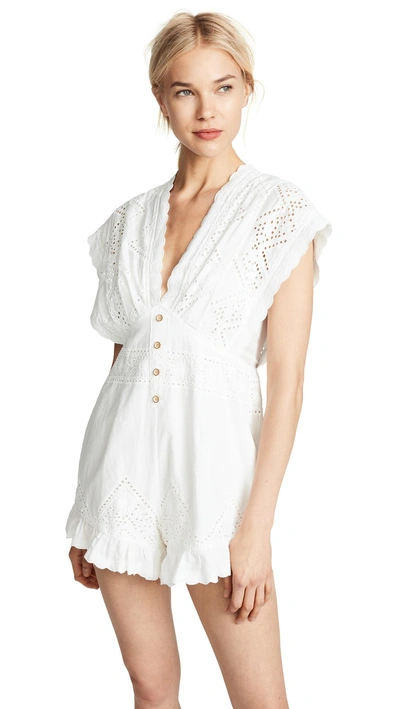 The Line Up Eyelet Romper In Ivory