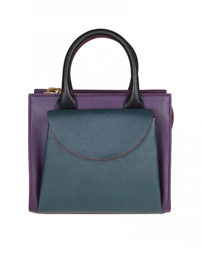 Marni "low" Hand Bag In Violet And Petrolio Calf In Oil