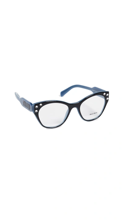 Miu Miu Crystal Cat Eye Glasses In Blue/blue